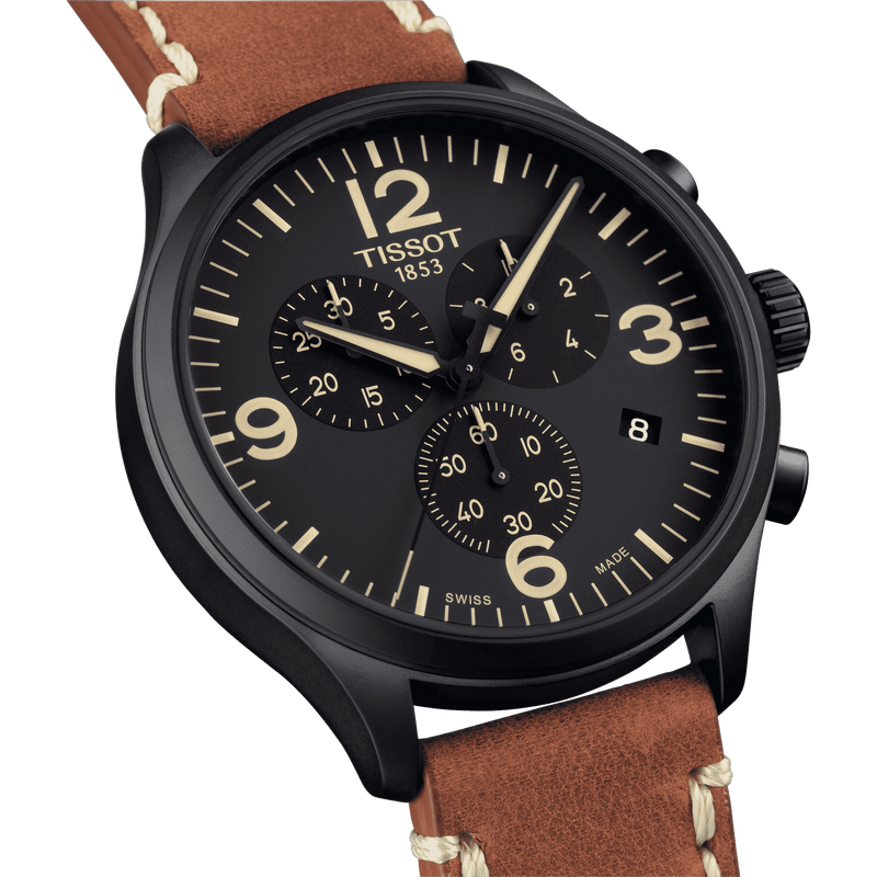 Tissot T Sport Chrono XL Black Dial Brown Leather Strap Watch For Men - T116.617.36.057.00 Buy Now By Tissot