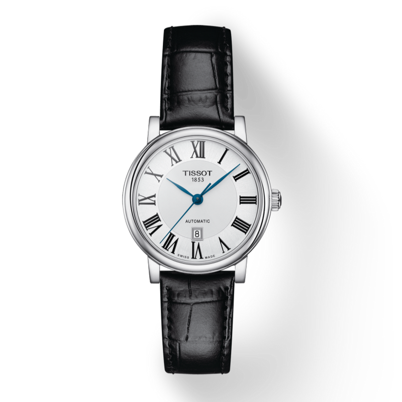 Tissot Carson Premium Automatic Lady Silver Dial Black Leather Strap Watch for Women - T122.207.16.033.00 Buy Now By Tissot
