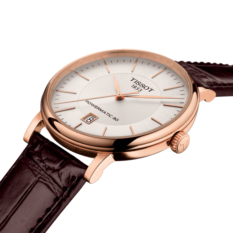 Tissot Carson Premium Powermatic 80 White Dial Brown Leather Strap Watch For Men - T122.407.36.031.00 Buy Now By Tissot