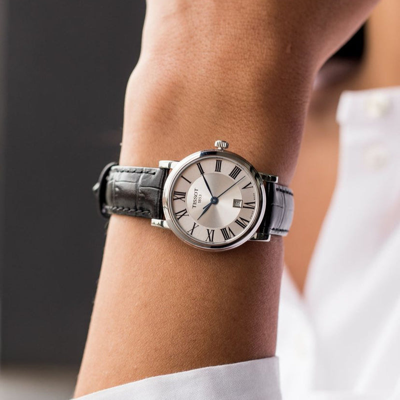 Tissot Carson Premium Lady Silver Dial Black Leather Strap Watch For Women - T122.210.16.033.00 Buy Now By Tissot