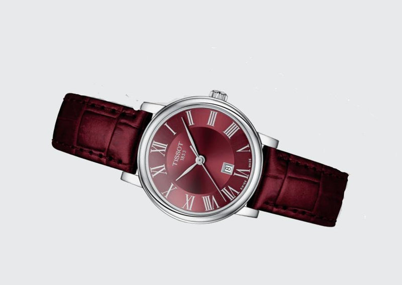 Tissot Carson Premium Lady Maroon Dial Maroon Leather Strap Watch For Women - T122.210.16.373.00 Buy Now By Tissot