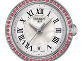 Shop Tissot Bellissima Small Lady Diamonds Mother of Pearl Dial Red Leather Strap Watch For Women - T126.010.66.113.00 in USA