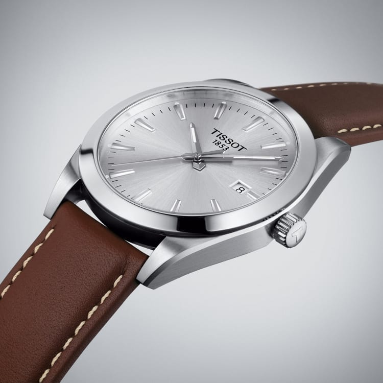 Tissot Gentleman Powermatic 80 Silicium Silver Dial Brown Leather Strap Watch For Men - T127.407.16.031.00 Buy Now By Tissot