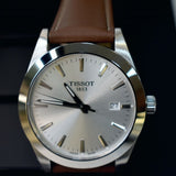 Tissot Gentleman Silver Dial Brown Leather Strap Watch For Men - T127.410.16.031.00