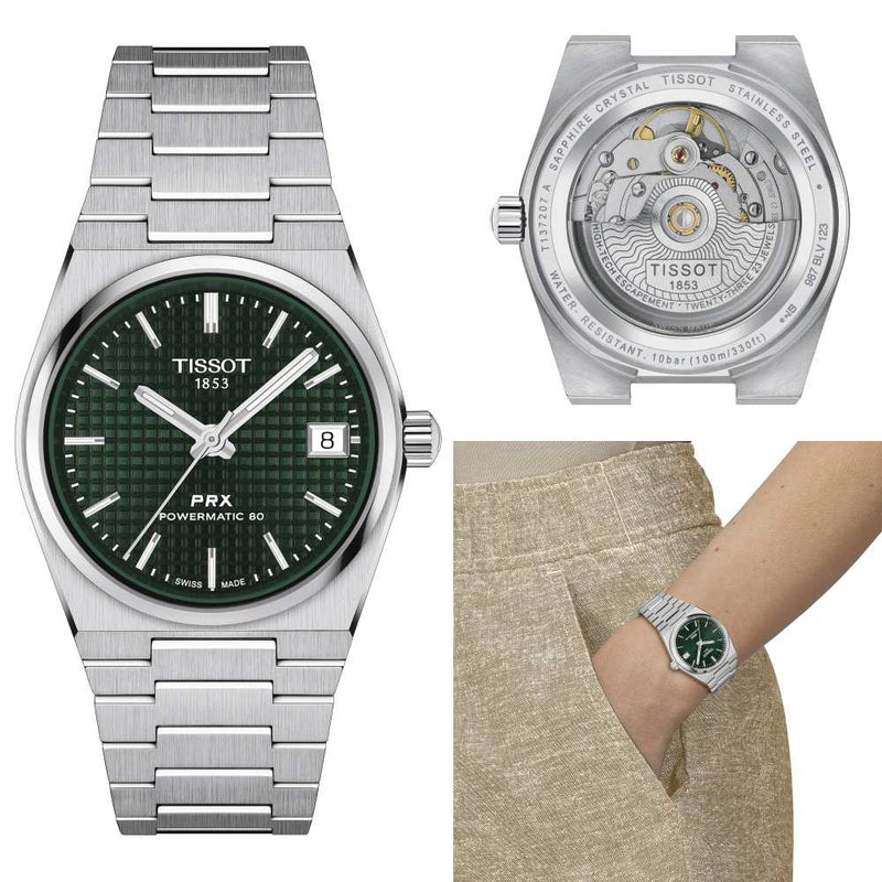 Shop Tissot PRX Powermatic 80 Green Dial Silver Steel Strap Watch for Men - T137.207.11.091.00 in USA