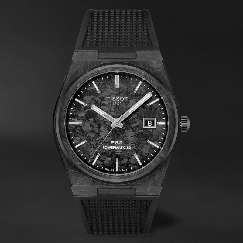 Shop Tissot PRX Powermatic 80 Carbon Black Dial Black Rubber Strap Watch for Men - T137.907.97.201.00 in USA