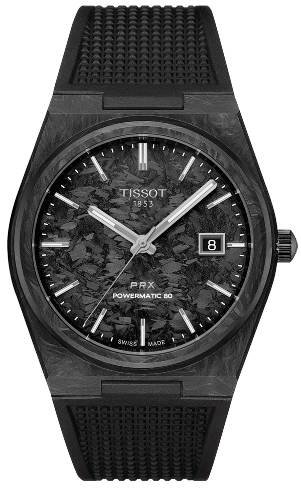 Shop Tissot PRX Powermatic 80 Carbon Black Dial Black Rubber Strap Watch for Men - T137.907.97.201.00 in USA