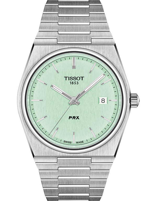 Tissot PRX Quartz Light Green Dial Silver Steel Strap Watch for Men - T137.410.11.091.01