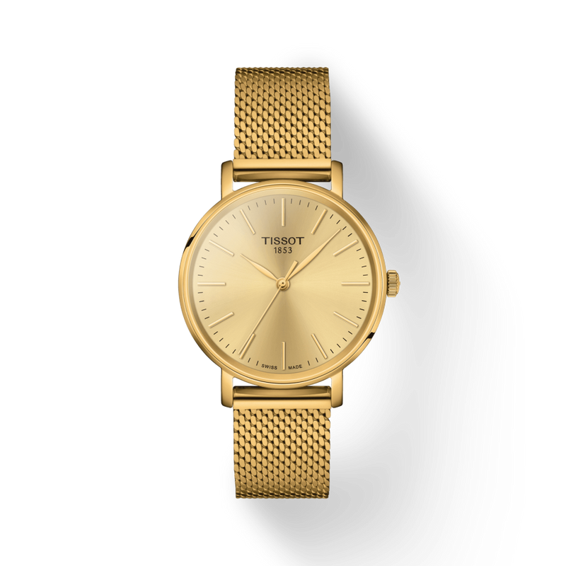 Tissot Everytime Lady Gold Dial Gold Mesh Bracelet Watch for Women - T143.210.33.021.00 Buy Now By Tissot