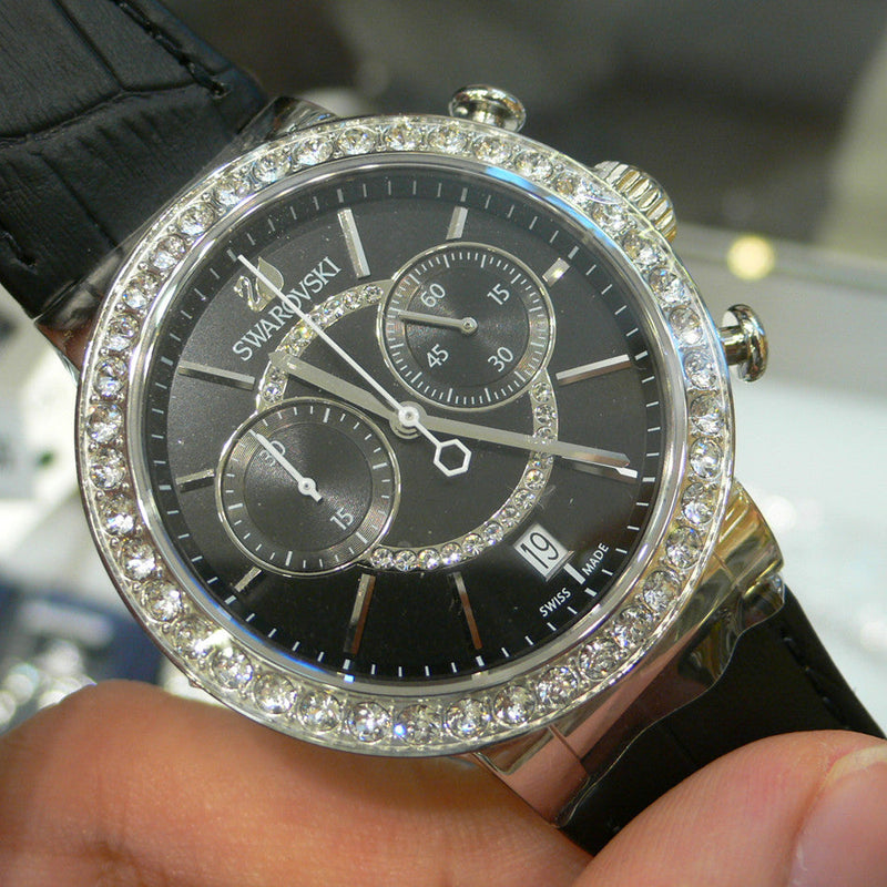 Swarovski Citra Sphere Chronograph Black Dial Black Leather Strap Watch for Women - 5027131 Buy Now By Swarovski