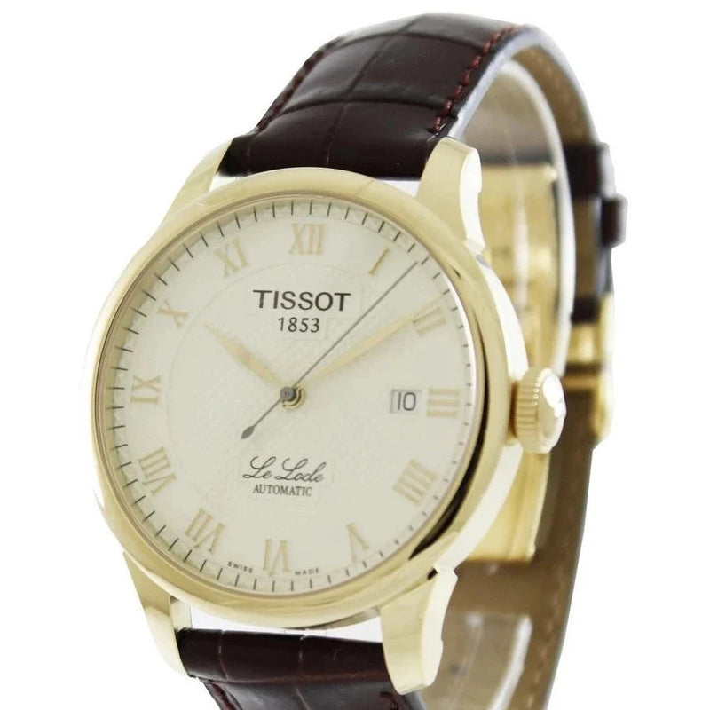 Tissot Le Locle Automatic Gold Dial Brown Leather Strap Watch For Men - T41.5.413.73