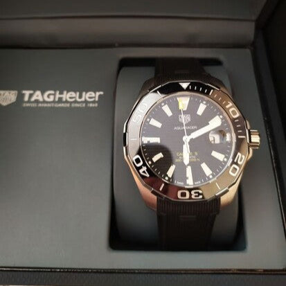 Shop Tag Heuer Aquaracer Calibre 5 Automatic Black Dial Black Rubber Strap Watch for Men - WAY201A.FT6142 in USA