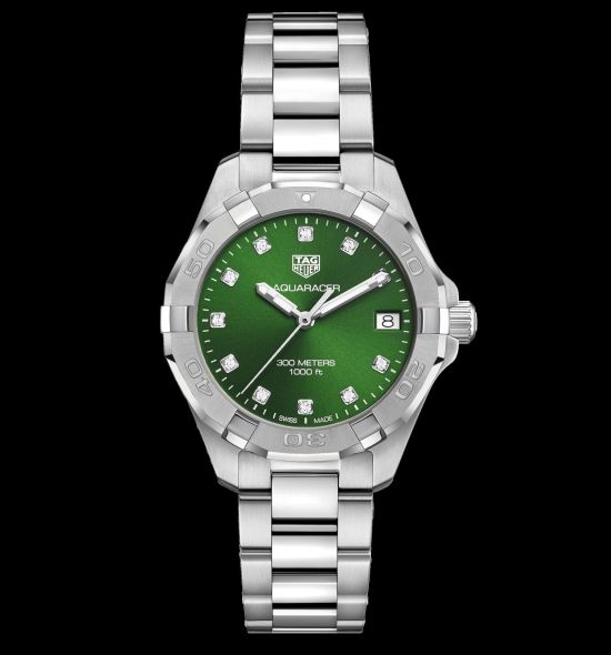 Shop Tag Heuer Aquaracer Diamonds Emerald Green Dial Watch for Women - WBD1316.BA0740 in USA