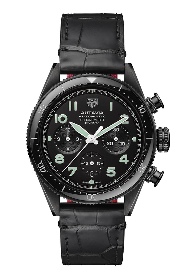 Tag Heuer Autavia Chronometer Flyback Chronograph Black Dial Black Leather Strap Watch for Men - CBE511C.FC8280 Buy Now By Tag Heuer