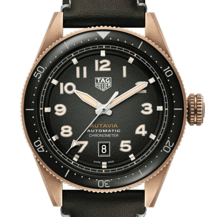 Tag Heuer Autavia Calibre 5 Automatic Olive Green Dial Green Leather Strap Watch for Men - WBE5190.FC8268 Buy Now By Tag Heuer