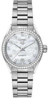 Tag Heuer Carrera Date Diamonds Mother of Pearl Dial Silver Steel Strap Watch for Women - WBN2414.BA0621 Buy Now By Tag Heuer