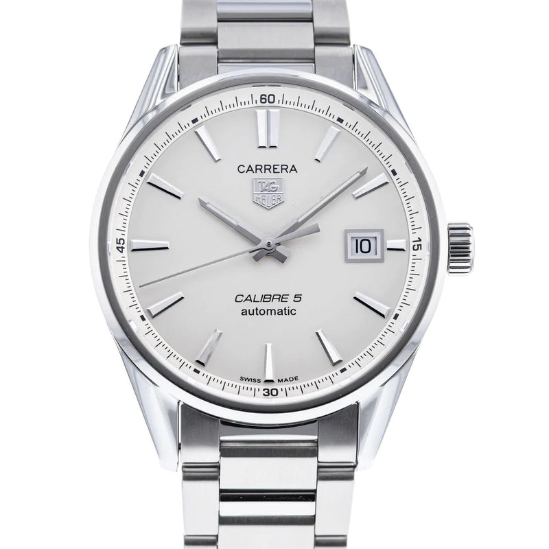Tag Heuer Carrera Automatic Caliber 5 White Dial Silver Steel Strap Watch for Men - WAR211B.BA0782 Buy Now By Tag Heuer