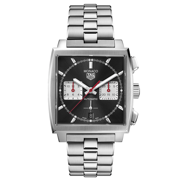 Tag Heuer Monaco Automatic Chronograph Black Dial Silver Steel Strap Watch for Men - CBL2113.BA0644 Buy Now By Tag Heuer