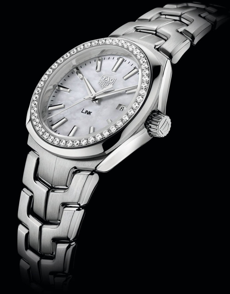 Shop Tag Heuer Link Quartz Diamonds Mother of Pearl Dial Silver Steel Strap Watch for Women - WBC1316.BA0600 in USA
