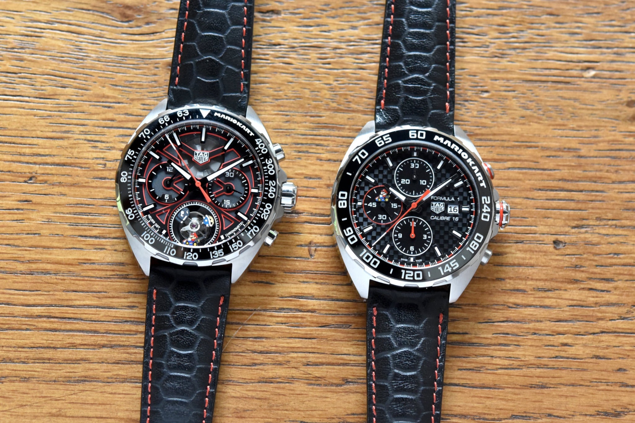 Tag Heuer Formula 1 Mario Kart Chronograph Tourbillion Black Dial Black Leather Strap Watch for Men - CAZ5080.FC6517