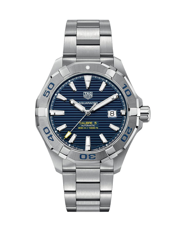 Shop Tag Heuer Aquaracer Calibre 5 Automatic Blue Dial Silver Steel Strap Watch for Men - WAY2012.BA0927 in USA