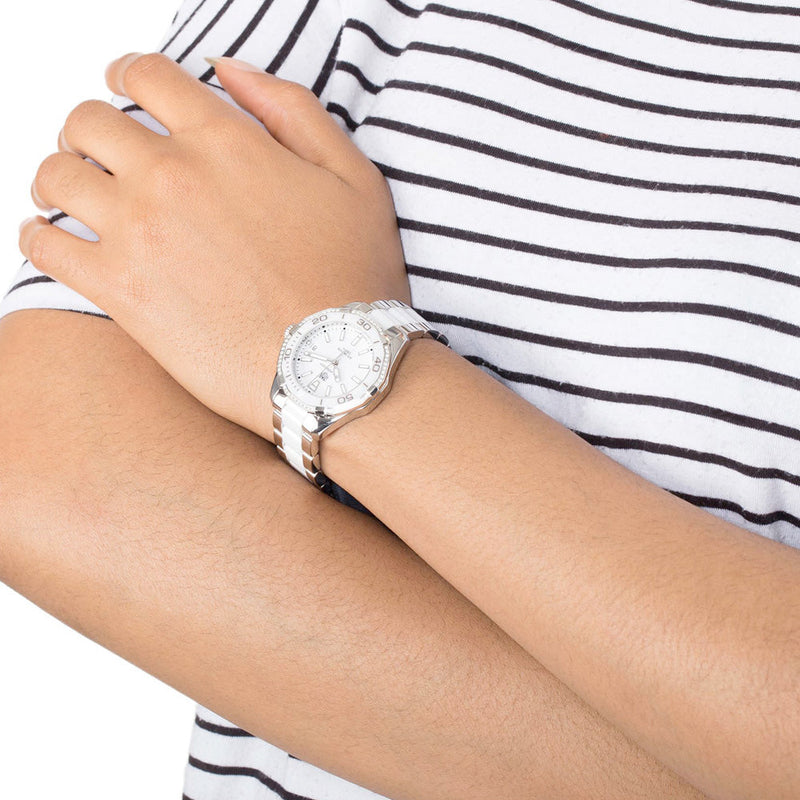 Shop Tag Heuer Aquaracer Diamonds White Dial Two Tone Steel Strap Watch for Women - WAY131H.BA0914 in USA