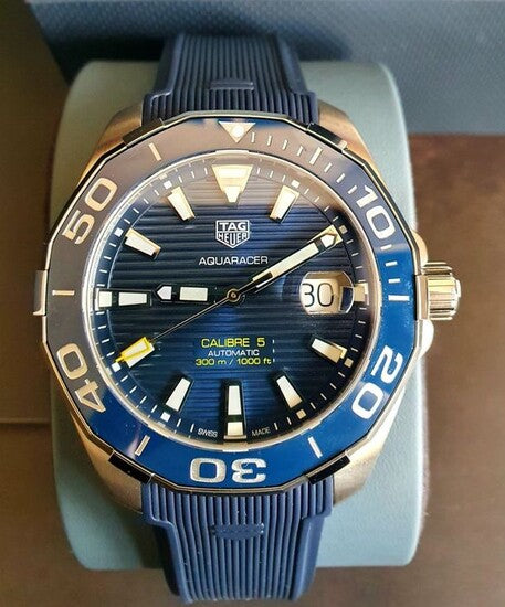 Tag Heuer Aquaracer Calibre 5 Automatic Blue Dial Blue Rubber Strap Watch for Men - WAY201B.FT6150 Buy Now By Tag Heuer