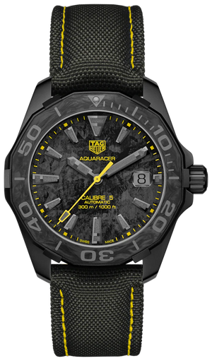 Tag Heuer Aquaracer Calibre 5 Black NATO Strap Carbon Dial Watch for Men - WBD218B.FC6446