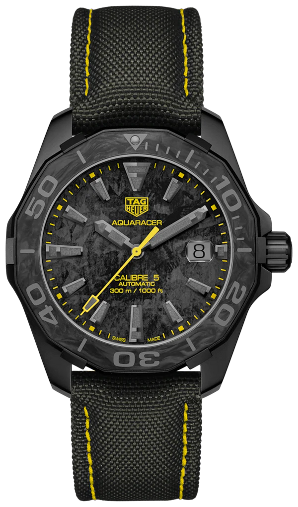 Tag Heuer Aquaracer Calibre 5 Black NATO Strap Carbon Dial Watch for Men - WBD218B.FC6446 Buy Now By Tag Heuer