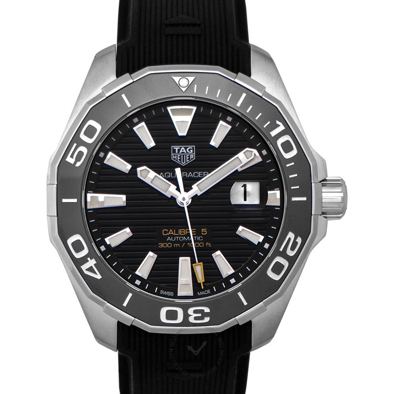 Shop Tag Heuer Aquaracer Calibre 5 Automatic Black Dial Black Rubber Strap Watch for Men - WAY201A.FT6142 in USA