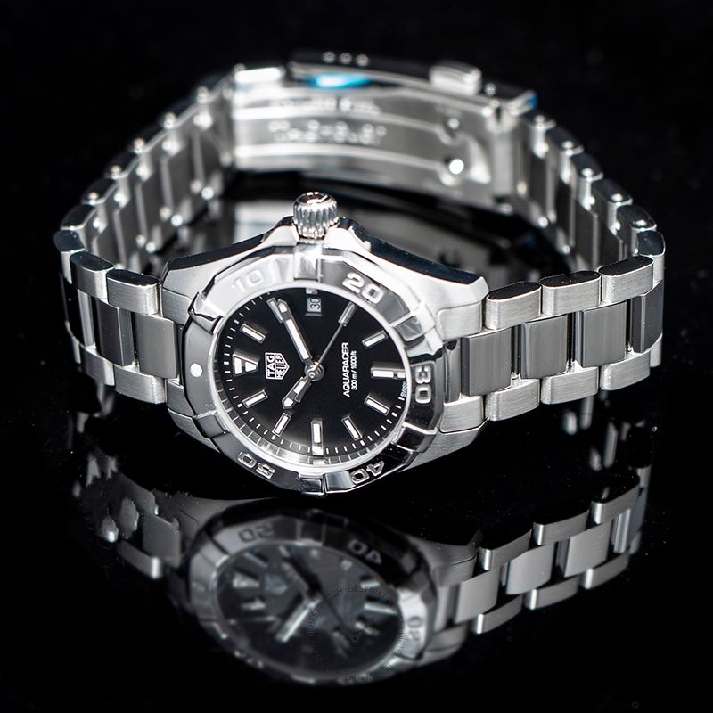 Shop Tag Heuer Aquaracer Quartz Black Dial Silver Steel Strap Watch for Women - WBD1410.BA0741 in USA
