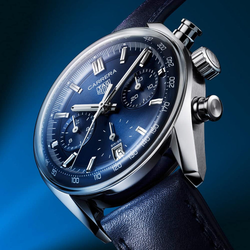 Tag Heuer Carrera Chronograph Blue Dial Blue Leather Strap Watch for Men - CBS2212.FC6535 Buy Now By Tag Heuer