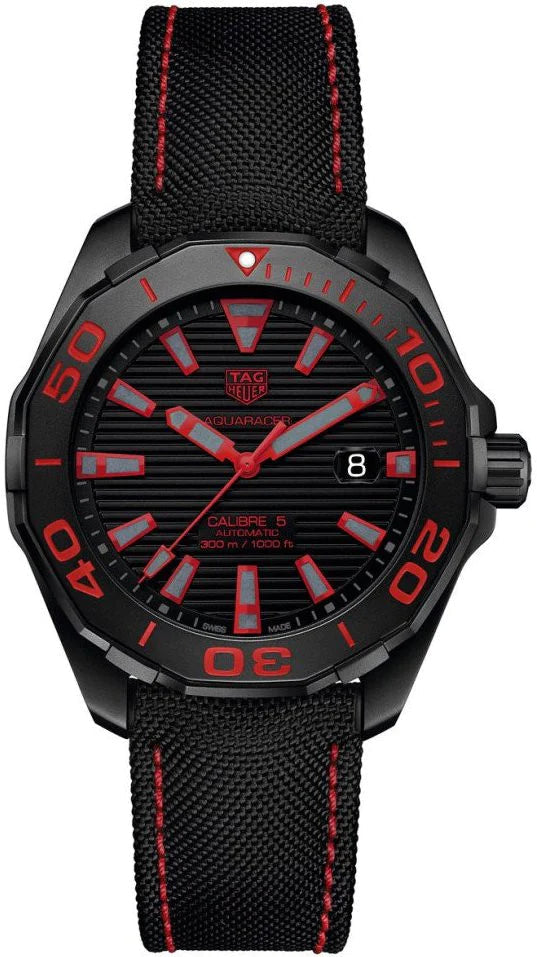 Shop Tag Heuer Aquaracer Caliber 5 Black Dial Black Nylon Strap Watch for Men - WAY208A.FC6381 in USA