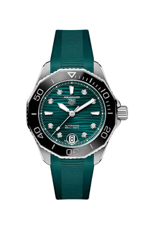 Tag Heuer Aquaracer Professional 300 Automatic Diamonds Green Dial Green Rubber Strap Watch for Women - WBP231G.FT6226 Buy Now By Tag Heuer