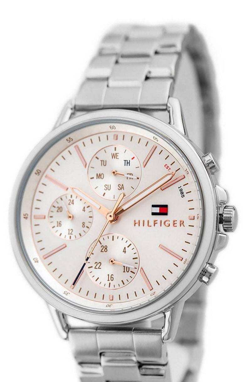 Shop Tommy Hilfiger Carly White Dial Silver Stainless Steel Strap Watch for Women - 1781787 in USA
