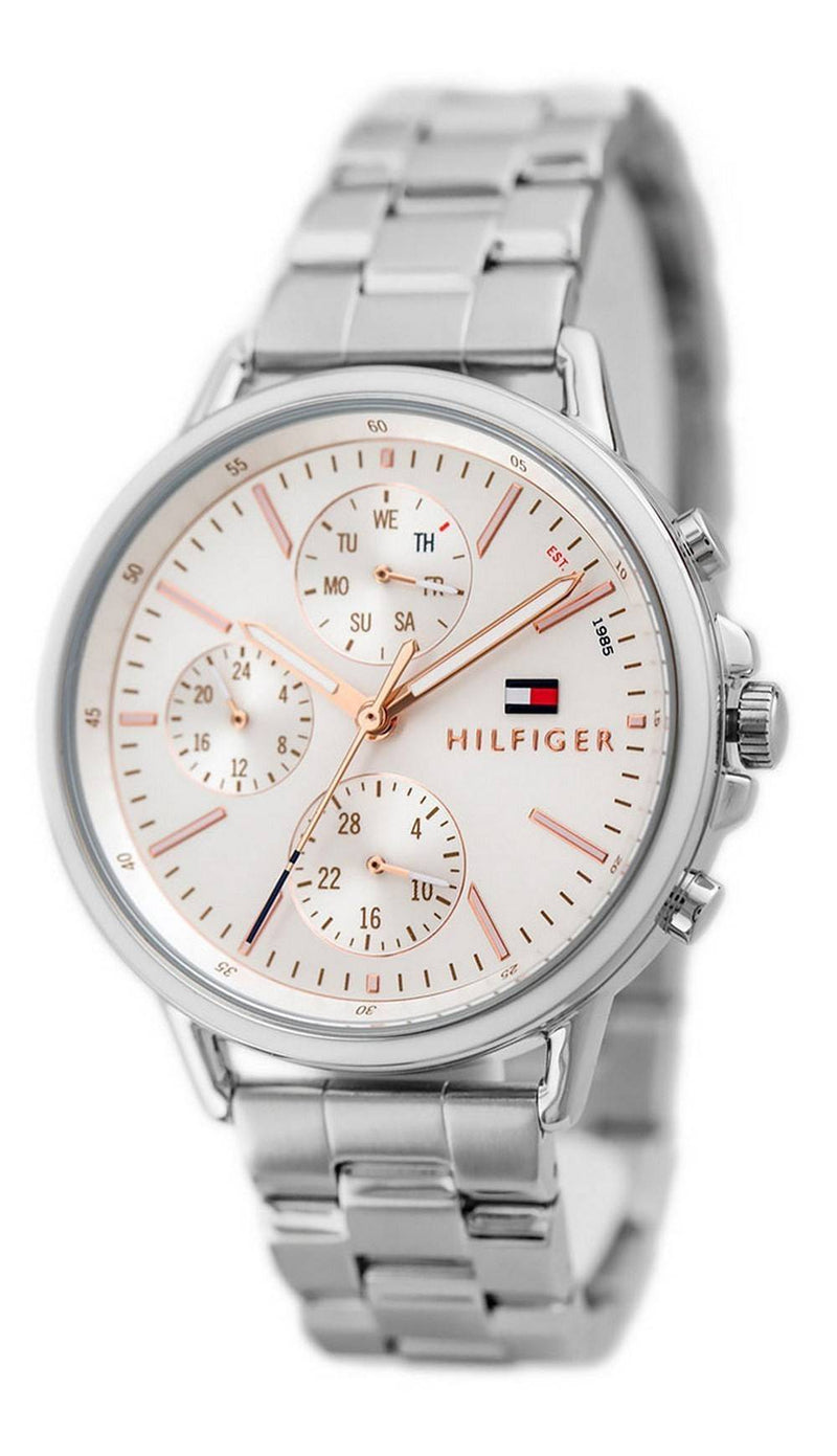 Shop Tommy Hilfiger Carly White Dial Silver Stainless Steel Strap Watch for Women - 1781787 in USA