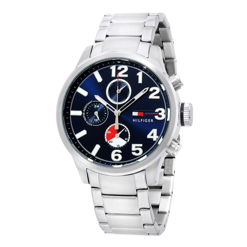 Shop Tommy Hilfiger Jackson Chronograph Blue Dial Silver Steel Strap Watch for Men - 1791242 in USA