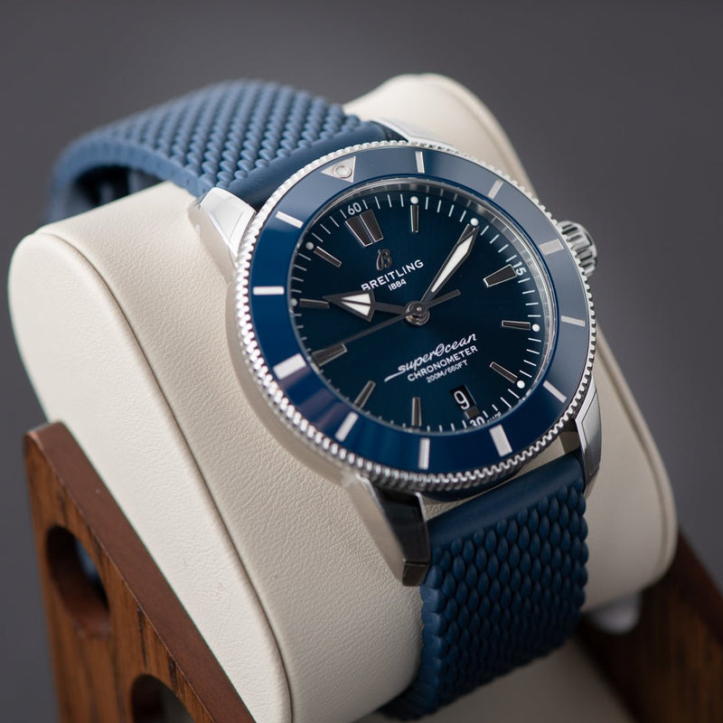 Shop Breitling Superocean Heritage II B20 44mm Blue Dial Blue Rubber Strap Mens Watch - AB2030161C1S1 in USA