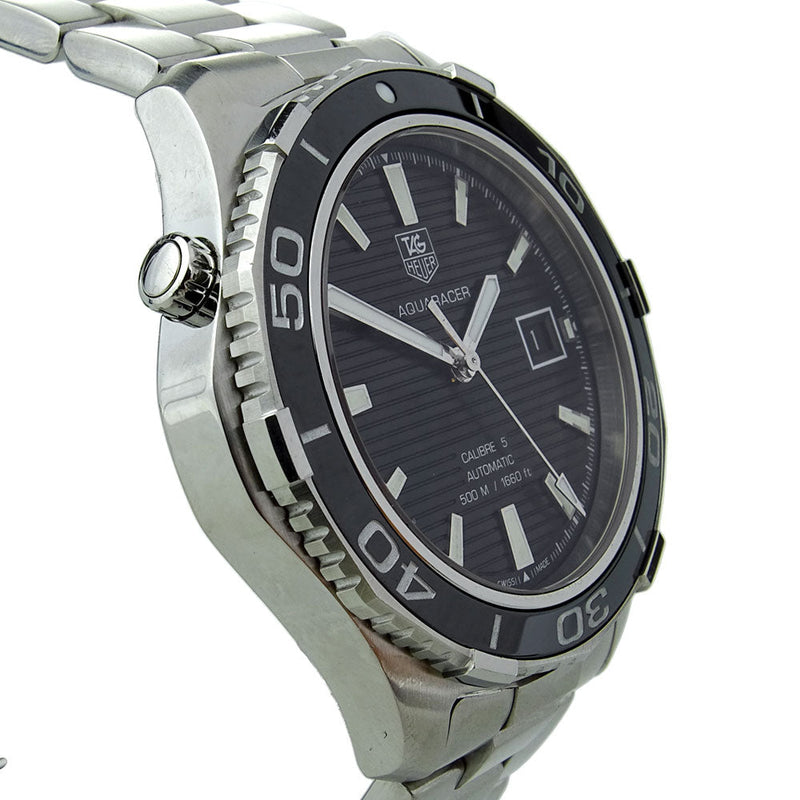 Shop Tag Heuer Aquaracer Caliber 5 Automatic Black Dial Silver Steel Strap Watch for Men - WAK2110.BA0830 in USA