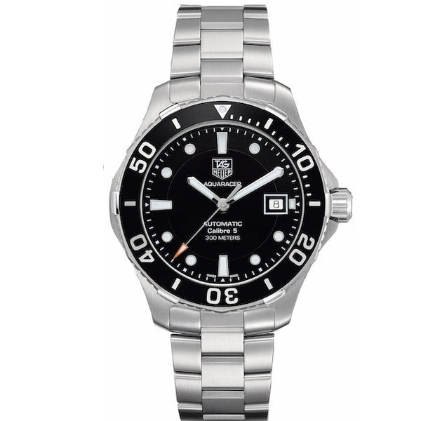 Shop Tag Heuer Aquaracer Automatic Caliber 5 Black Dial Silver Steel Strap Watch for Men - WAN2110.BA0822 in USA
