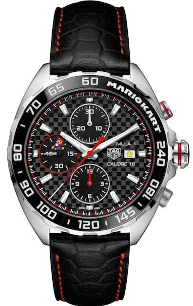 Shop Tag Heuer Formula 1 Mario Kart Chronograph Black Dial Black Leather Strap Watch for Men - CAZ201E.FC6517 in USA