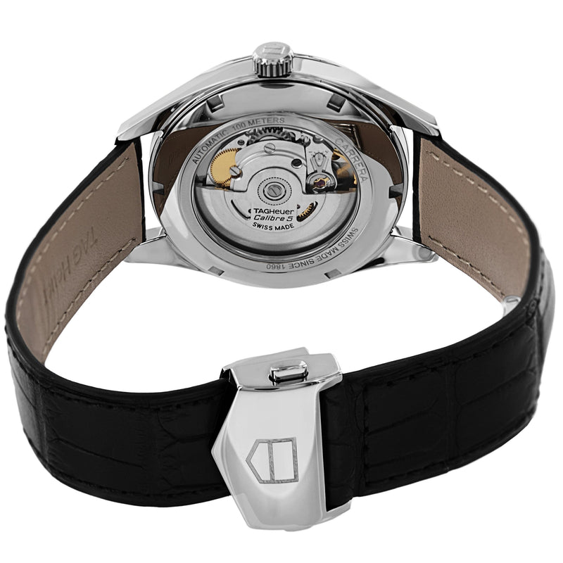 Tag Heuer Carrera Calibre 5 Automatic Black Dial Black Leather Strap Watch for Men - WAR201C.FC6266 Buy Now By Tag Heuer