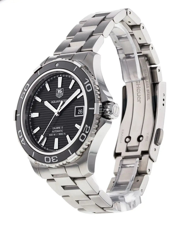 Shop Tag Heuer Aquaracer Caliber 5 Automatic Black Dial Silver Steel Strap Watch for Men - WAK2110.BA0830 in USA