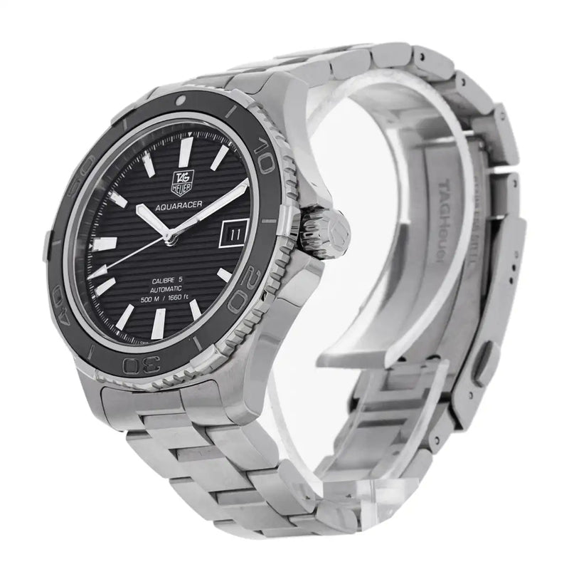 Shop Tag Heuer Aquaracer Caliber 5 Automatic Black Dial Silver Steel Strap Watch for Men - WAK2110.BA0830 in USA