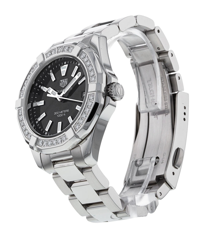 Shop Tag Heuer Aquaracer Quartz Diamonds Black Dial Silver Steel Strap Watch for Women - WAY131P.BA0748 in USA