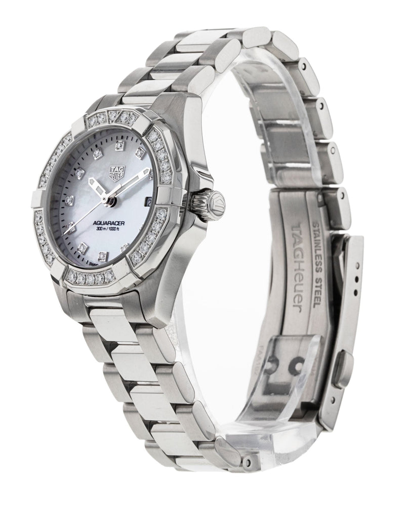 Shop Tag Heuer Aquaracer Diamonds Mother of Pearl White Dial Silver Steel Strap Watch for Women - WBD1415.BA0741 in USA