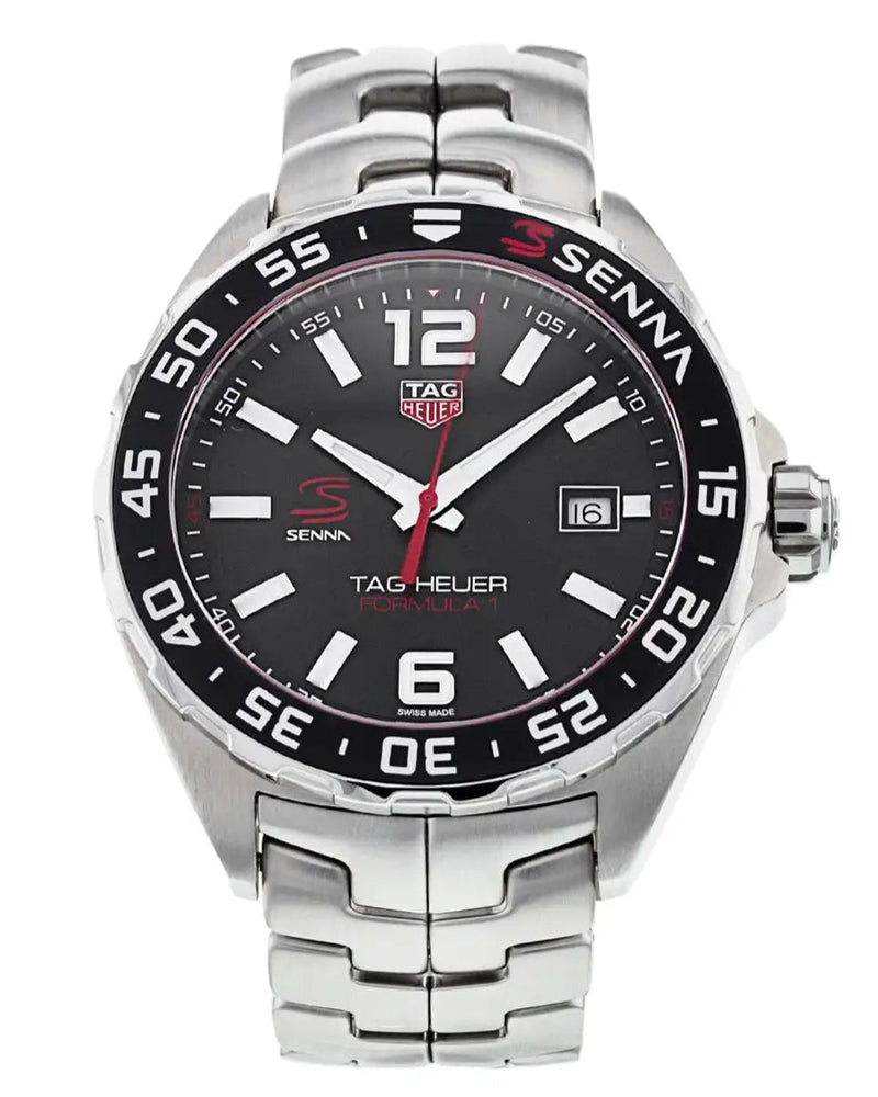 Shop Tag Heuer Formula 1 Senna Limited Edition Black Dial Silver Steel Strap Watch for Men - WAZ1012.BA0883 in USA