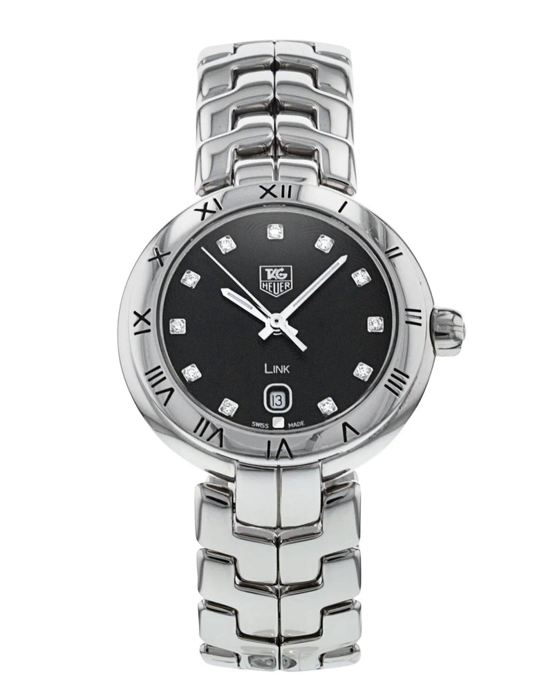 Shop Tag Heuer Link Quartz Diamonds Black Dial Silver Steel Strap Watch for Women - WAT1410.BA0954 in USA