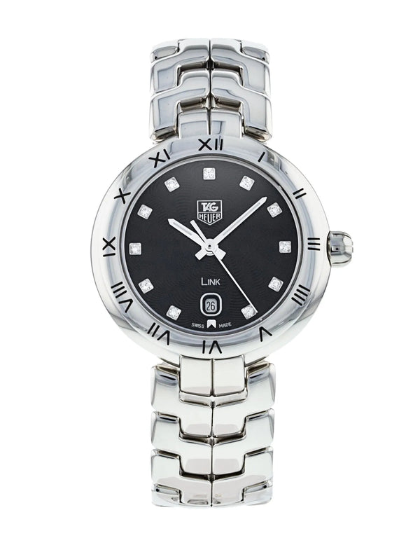 Shop Tag Heuer Link Quartz Diamonds Black Dial Silver Steel Strap Watch for Women - WAT1410.BA0954 in USA