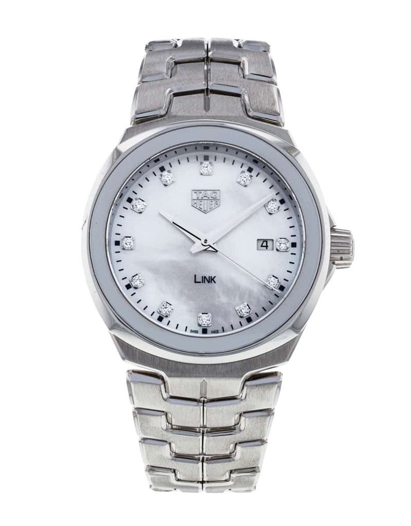 Shop Tag Heuer Link Quartz Diamonds Mother of Pearl Dial Silver Steel Strap Watch for Women - WBC1312.BA0600 in USA